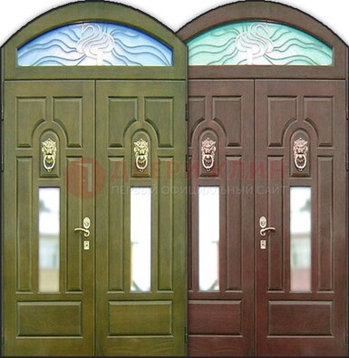 Стальная арочная дверь со стеклом ДА-17 для монолитного дома в Дубне