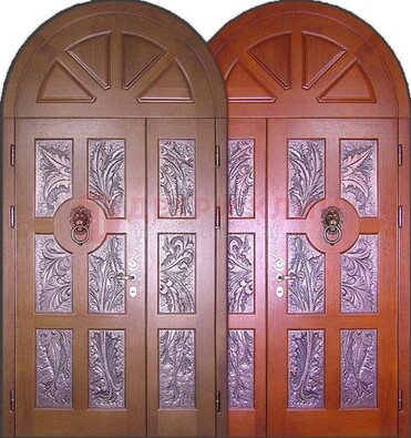 Металлическая арочная дверь со стеклом ДА-28 в коттедж в Дубне