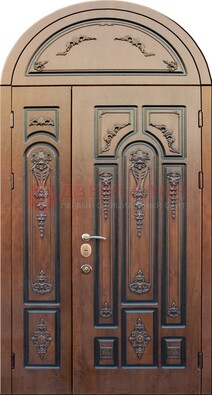 Арочная железная дверь с виноритом и узором ДА-36 в Дубне