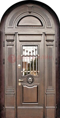 Арочная двустворчатая стальная дверь с массивом и стеклом ДА-51 в Дубне