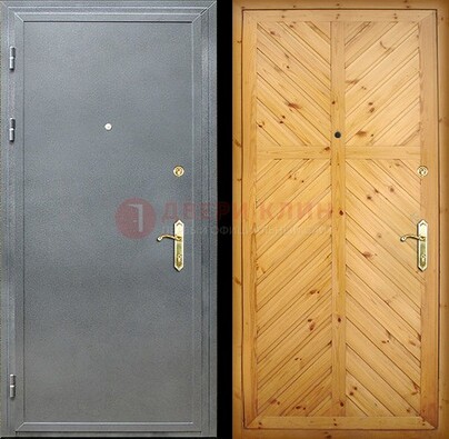 Серая металлическая дверь с евровагонкой ДЕ-12 в Дубне