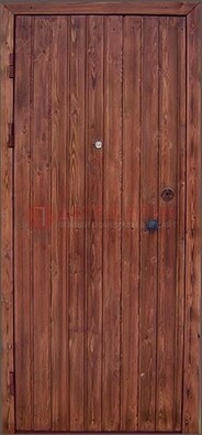 Коричневая железная дверь с евровагонкой ДЕ-18 в Дубне