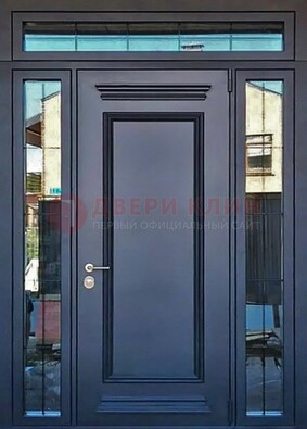Черная металлическая дверь с фрамугой и филенкой ДФГ-19 в Дубне