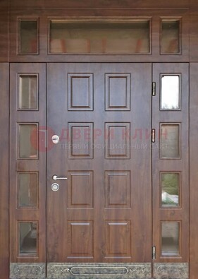 Стальная дверь МДФ со стеклом и фрамугами для дома ДФГ-29 в Дубне