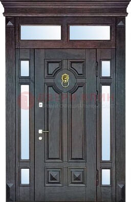 Темная входная дверь со стеклом и фрамугами ДФГ-2 в Дубне