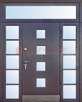 Современная железная дверь со стеклом и фрамугами ДФГ-4 в Дубне