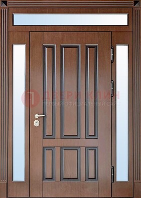 Железная дверь со стеклом и фрамугами в коричневом цвете ДФГ-8 в Дубне