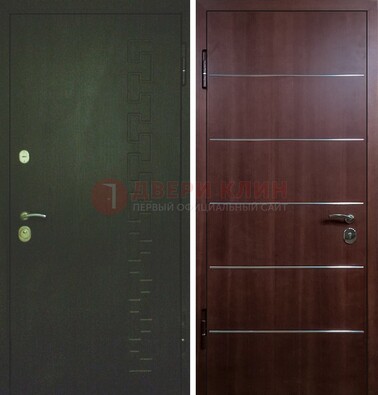 Темная металлическая дверь с МДФ ламинат с молдингами внутри ДМ-16 в Дубне