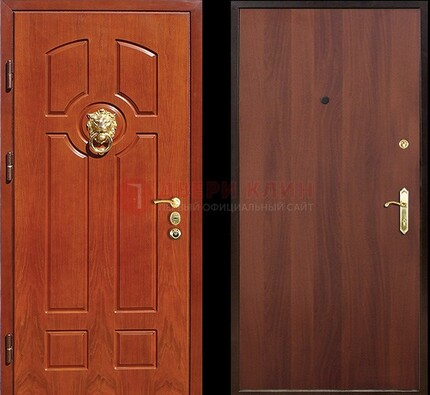 Оранжевая стальная дверь с МДФ ламинат внутри ДМ-18 в квартиру в Дубне