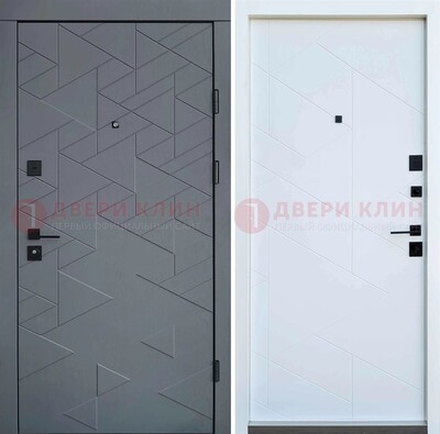 Серая металлическая дверь МДФ с узором  ДМ-224 в Дубне
