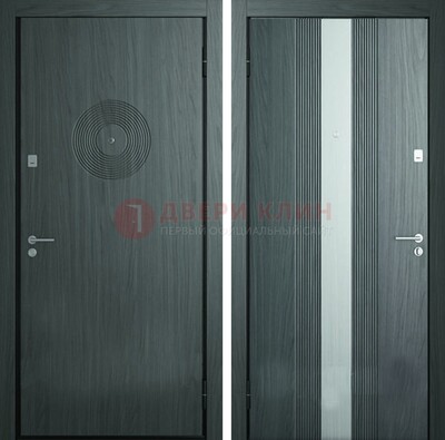 Темная железная дверь с МДФ и декоративной вставкой ДМ-25 в Дубне