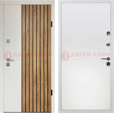 Белая с коричневой вставкой филенчатая дверь МДФ ДМ-278 в Дубне