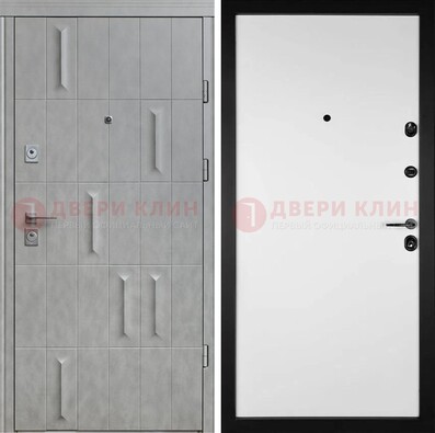 Серая стальная дверь с рисунком МДФ и внутри Белый ясень ДМ-280 в Дубне