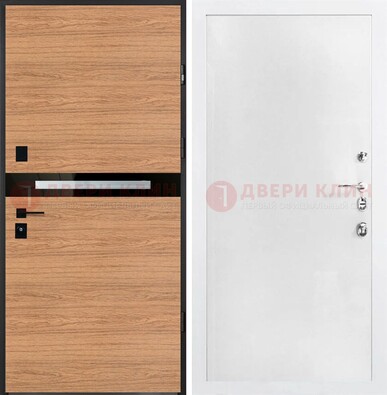 Железная коричневая дверь с МДФ в белом цвете ДМ-313 в Дубне