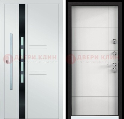 Металлическая дверь в белом цвете с МДФ ДМ-323 в Дубне