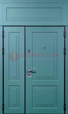 Синяя металлическая дверь с МДФ и верхней фрамугой ДМ-339 в Дубне