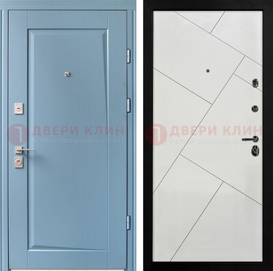 Синяя железная дверь с МДФ панелями ДМ-491 в Дубне