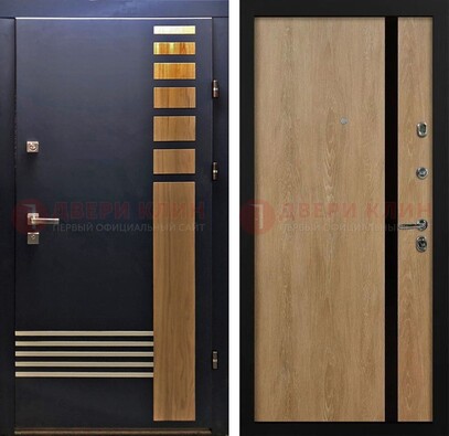 Черная металлическая дверь с МДФ хайтек ДМ-513 в Дубне