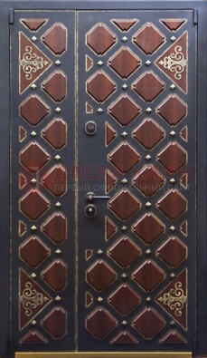 Тёмная двухстворчатая входная дверь для улицы с МДФ ДМ-531 в Дубне