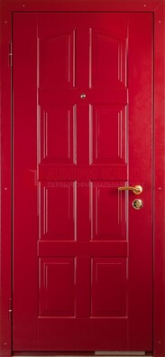 Красная стальная дверь с МДФ с рисунком ДМ-94 в квартиру в Дубне