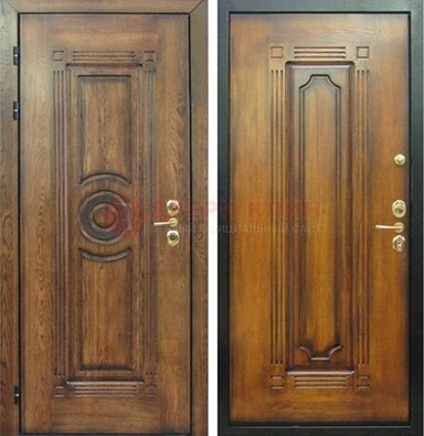 Коричневая металлическая дверь с массивом дуба с рисунком ДМД-10 в Дубне