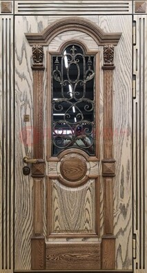 Железная дверь с массивом дуба со стеклом и ковкой ДМД-47 в Дубне