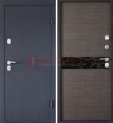 Черная железная дверь с порошковым напылением МДФ внутри ДП-114 в Дубне