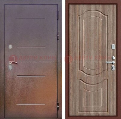 Стальная дверь с порошковым покрытием с коричневой МДФ ДП-226 в Дубне