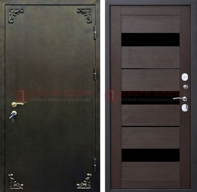 Темная входная дверь с порошковым покрытием и МДФ со стеклом ДП-236 в Дубне