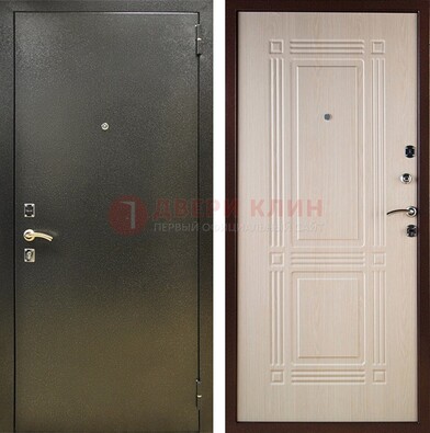 Стальная темно-серая дверь с порошковым напылением и МДФ Белый дуб ДП-277 в Дубне