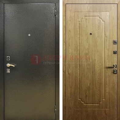 Темно-серая входная дверь с порошковым покрытием и МДФ Золотой дуб ДП-291 в Дубне