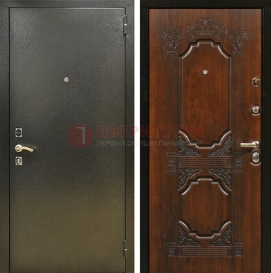 Входная дверь Темное серебро с порошковым покрытием и МДФ с узором ДП-293 в Дубне