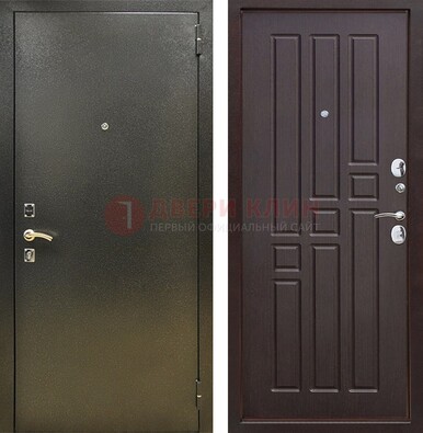 Входная темно-серая дверь с порошковым напылением и коричневой МДФ ДП-301 в Дубне