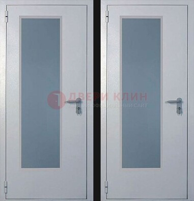Белая металлическая противопожарная дверь с декоративной вставкой ДПП-5 в Дубне