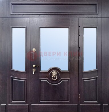 Филенчатая металлическая дверь с панелью МДФ и стеклом ДПР-102 в Дубне