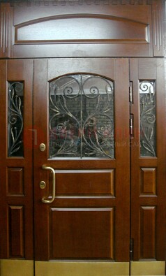 Стальная парадная дверь со вставками из стекла и ковки ДПР-30 в коттедж в Дубне