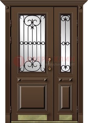 Стальная парадная дверь со вставками из стекла ДПР-32 для кирпичного дома в Дубне