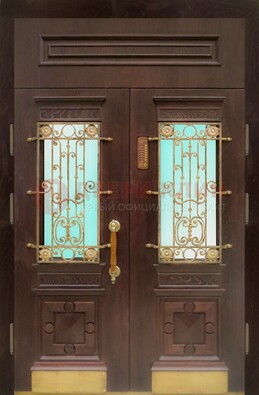 Парадная дверь со вставками из стекла и ковки ДПР-43 для каркасного дома в Дубне