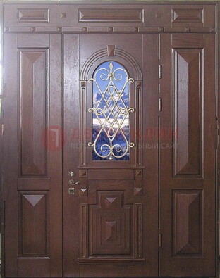 Стальная парадная дверь со стеклом и ковкой ДПР-4 для коттеджа в Севастополе