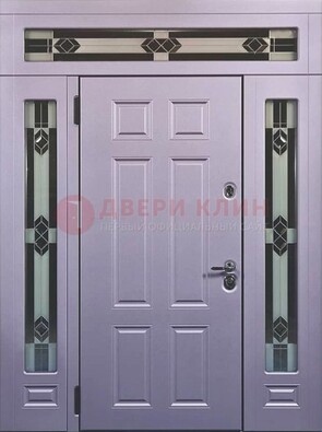 Филенчатая железная парадная дверь с фрамугами ДПР-82 в Дубне