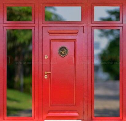 Красная парадная дверь для частного дома ДПР-88 в Дубне