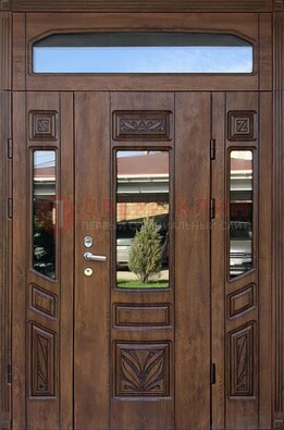 Парадная стальная дверь Винорит со стеклом и резьбой ДПР-97 в Дубне