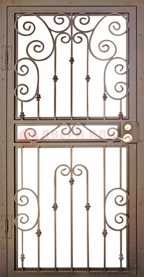 Коричневая металлическая решетчатая дверь с ковкой ДР-16 в Дубне