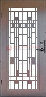 Коричневая стальная решетчатая дверь с узором ДР-4 в Дубне