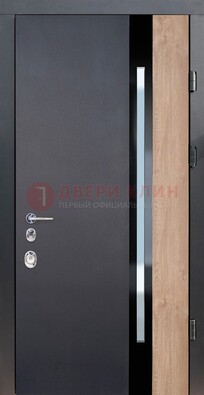 Черная металлическая дверь МДФ со стеклом ДС-14 в Дубне