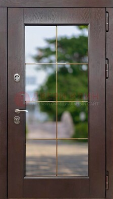 Коричневая стальная дверь со стеклом ДС-19 в Дубне