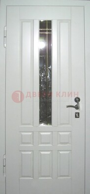 Белая металлическая дверь со стеклом ДС-1 в загородный дом в Дубне