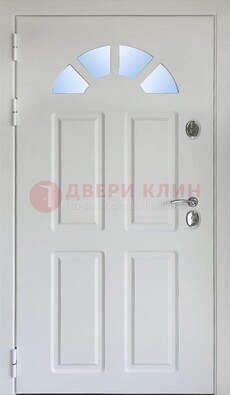 Белая стальная дверь МДФ со стеклом для дома ДС-37 в Дубне
