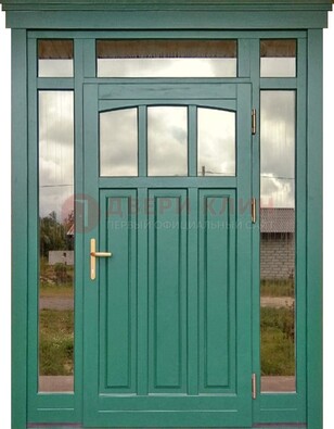 Зеленая металлическая дверь МДФ со стеклом ДС-43 в Дубне
