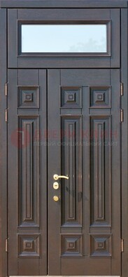 Коричневая двухстворчатая металлическая дверь со стеклом ДС-62 в Дубне